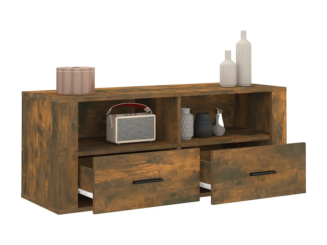 Meuble TV | Banc TV | Armoire TV Chêne fumé 100x35x40 cm Bois d'ingénierie