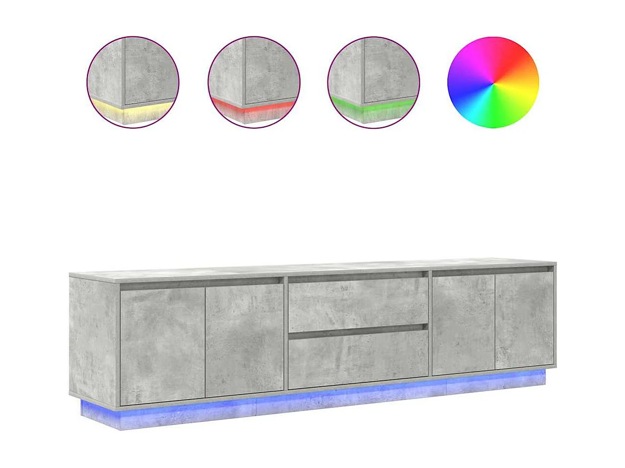 Meuble TV | Banc TV | Armoire TV avec lumières LED gris béton 193,5x41x50 cm