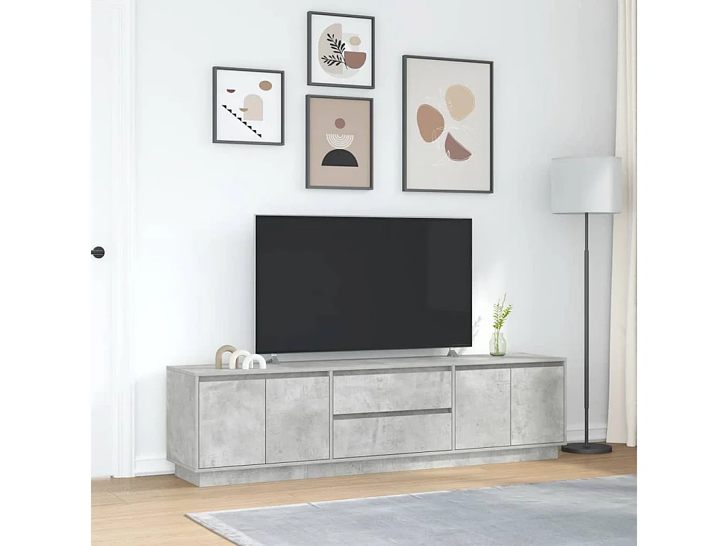 Meuble TV | Banc TV | Armoire TV avec lumières LED gris béton 193,5x41x50 cm