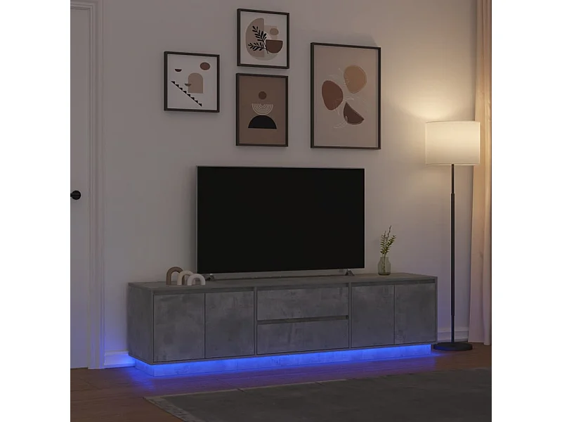 Meuble TV | Banc TV | Armoire TV avec lumières LED gris béton 193,5x41x50 cm