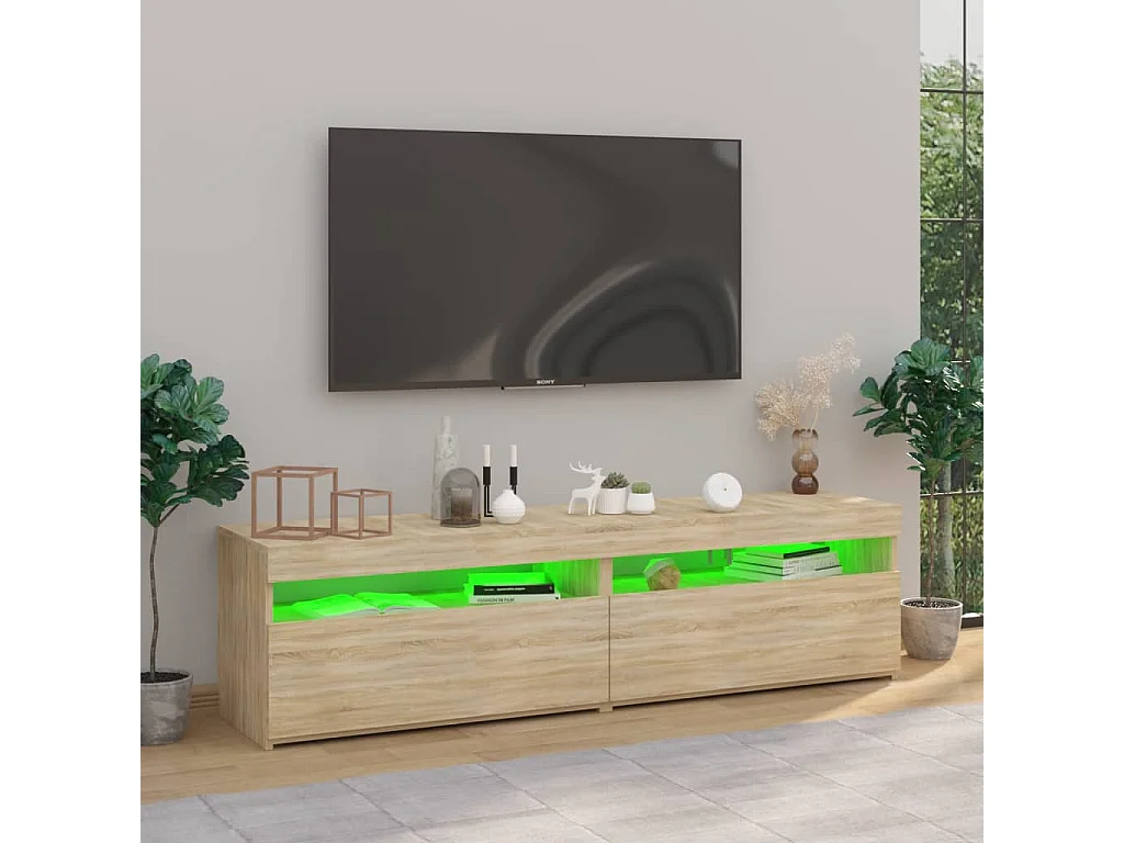 Muebles de TV | Gabinetes de TV |  Muebles de salón con luces LED 2 unidades roble Sonoma 75x35x40 cm