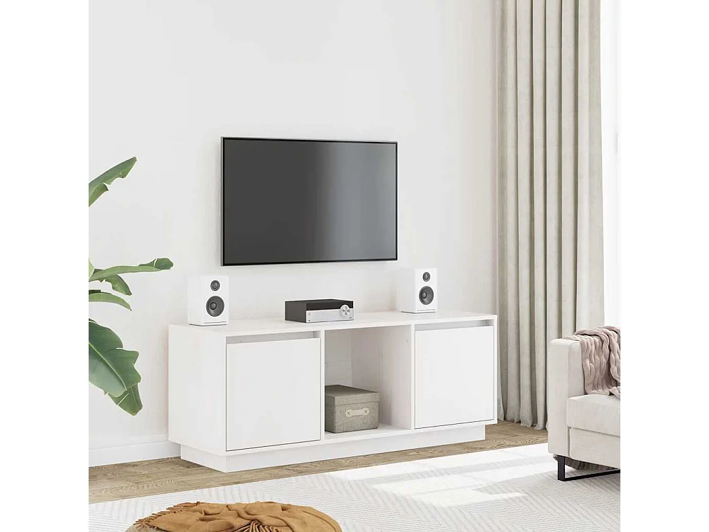 Mueble para TV  | Gabinete de TV |  Mueble de salón de madera maciza de pino blanco 110,5x35x44 cm
