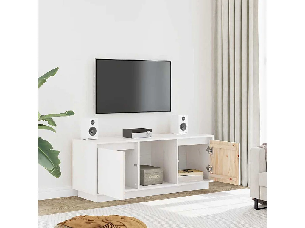 Mueble para TV  | Gabinete de TV |  Mueble de salón de madera maciza de pino blanco 110,5x35x44 cm