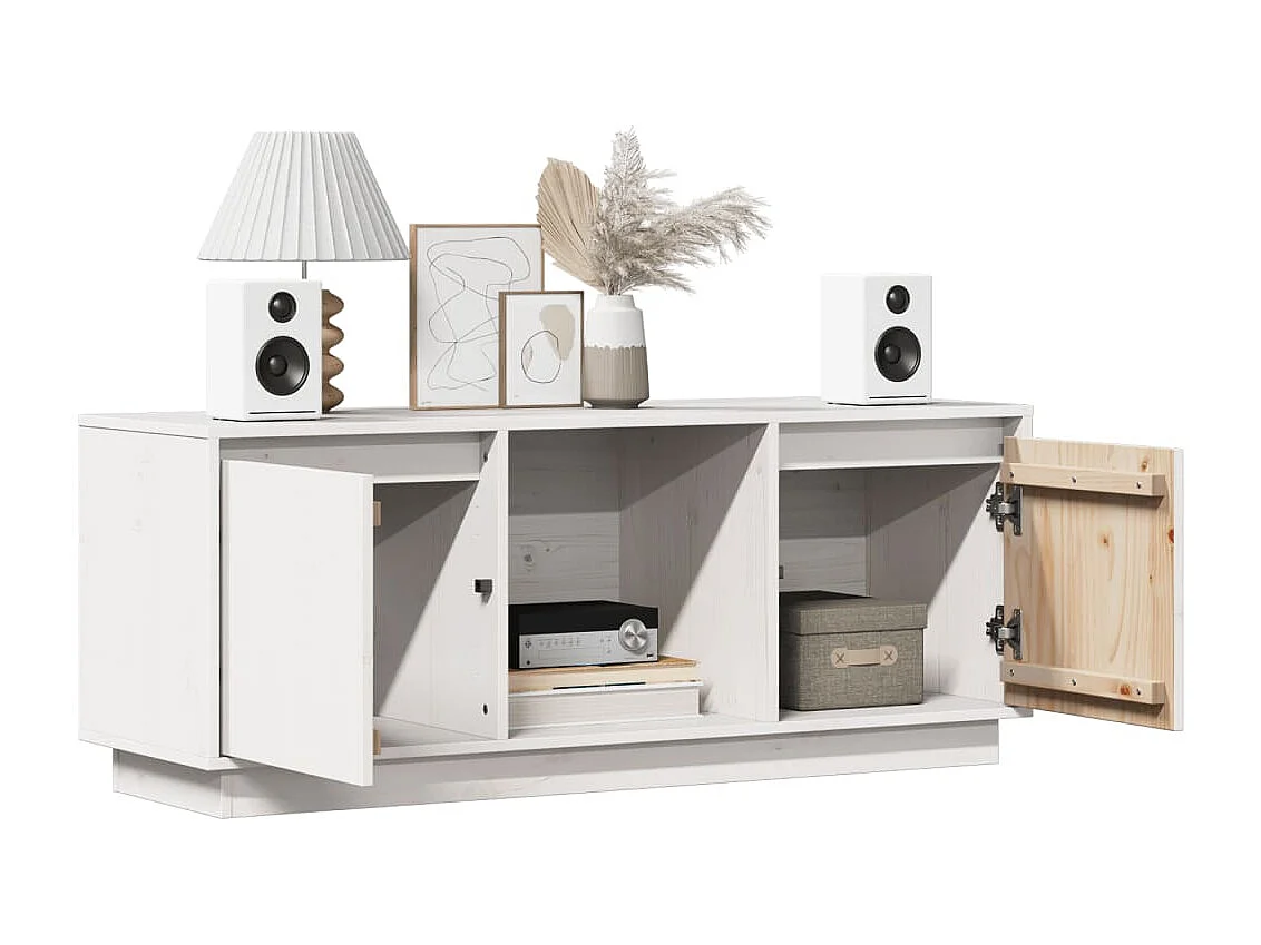 Mueble para TV  | Gabinete de TV |  Mueble de salón de madera maciza de pino blanco 110,5x35x44 cm