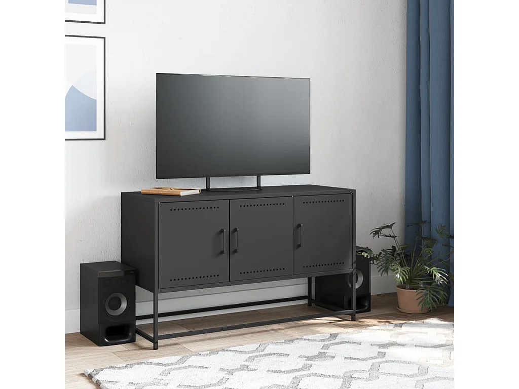 Mueble para TV  | Gabinete de TV |  Mueble de salón de acero negro 100,5x39x60,5 cm