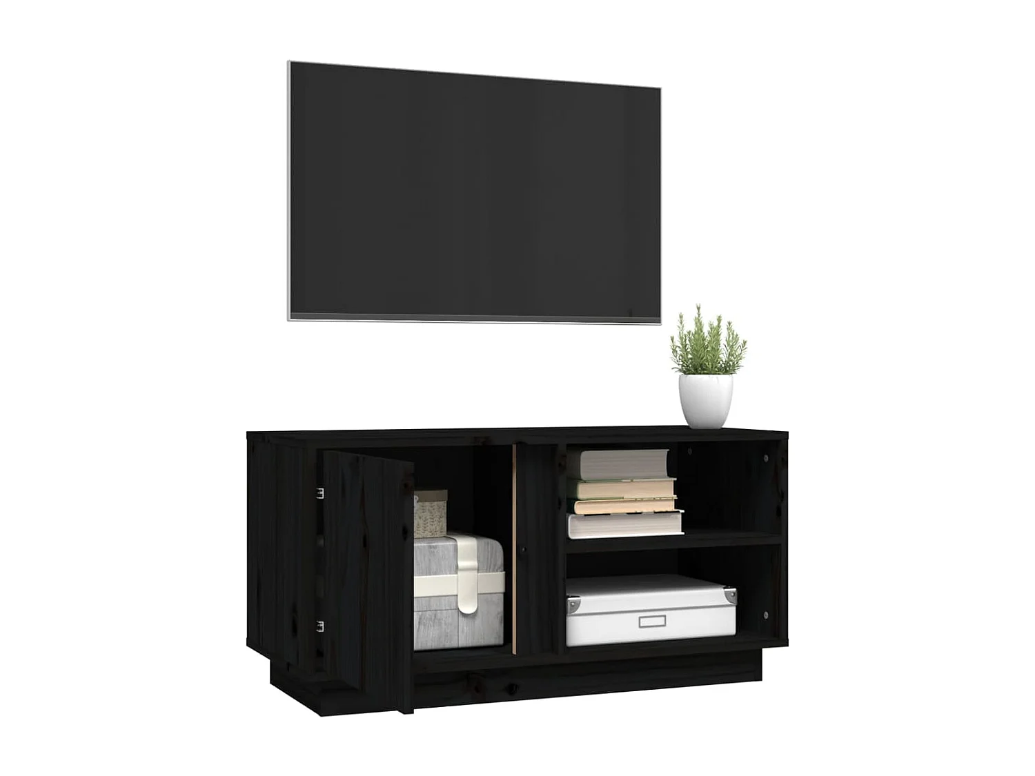 Mueble de TV | Mueble de salón madera maciza de pino negro 80x35x40,5 cm