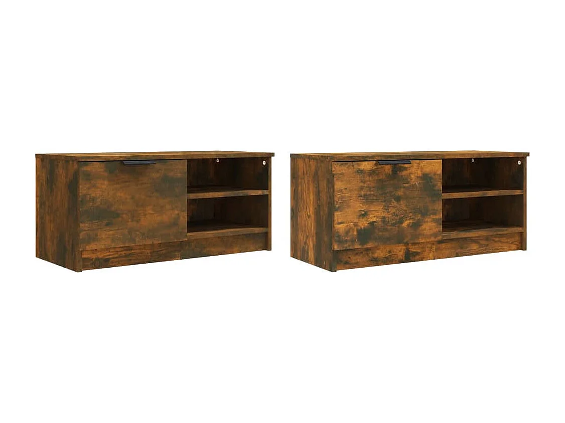 muebles para TV  | Gabinetes de TV |  Muebles de salón 2 uds contrachapado roble ahumado 80x35x36,5 cm