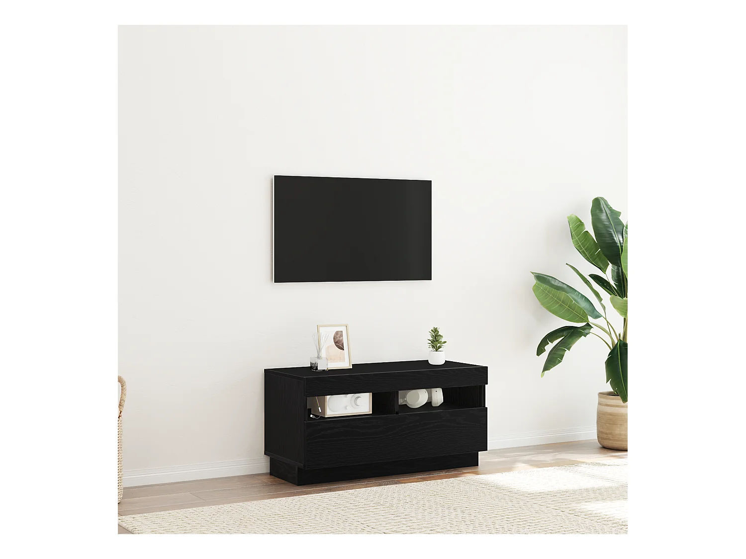 Meuble TV | Banc TV | Armoire TV avec des lumières LED chêne noir 80x35x40 cm en bois d'ingénierie