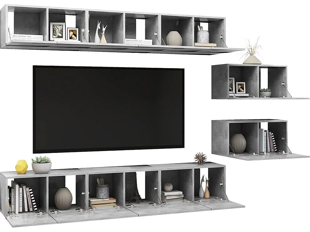Set muebles de salón TV | Gabinetes de TV |  Muebles de TV 8 pzas madera ingeniería gris hormigón