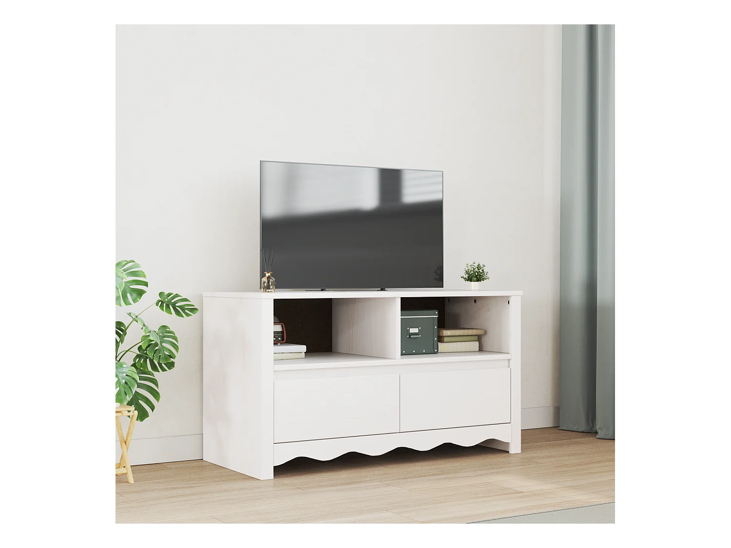 Meuble TV | Banc TV | Armoire TV "DRAMMEN" Blanc 99x43x55 cm en bois massif de pin