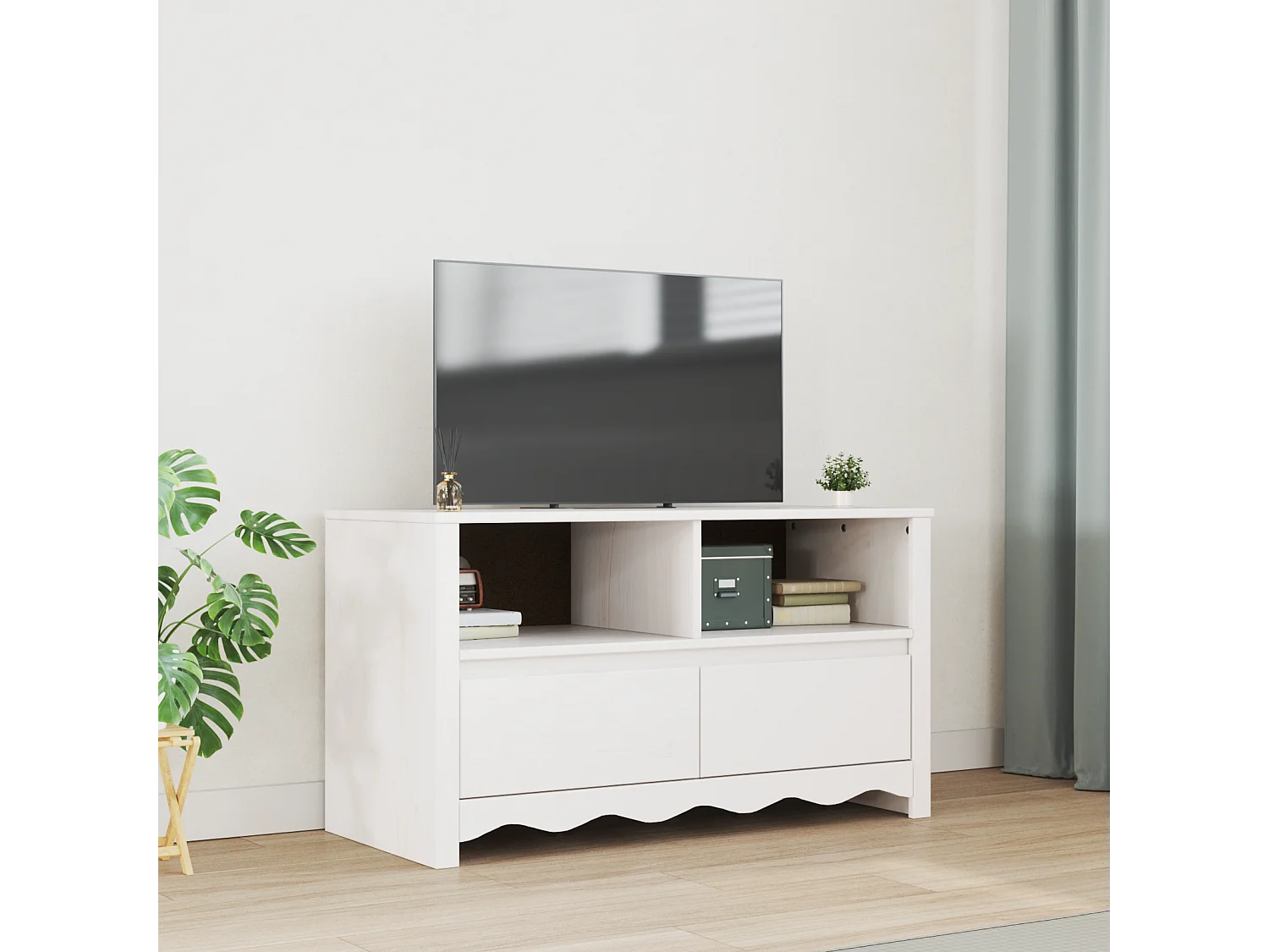 Meuble TV | Banc TV | Armoire TV "DRAMMEN" Blanc 99x43x55 cm en bois massif de pin