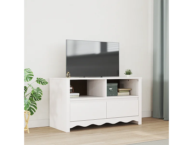 Meuble TV | Banc TV | Armoire TV "DRAMMEN" Blanc 99x43x55 cm en bois massif de pin