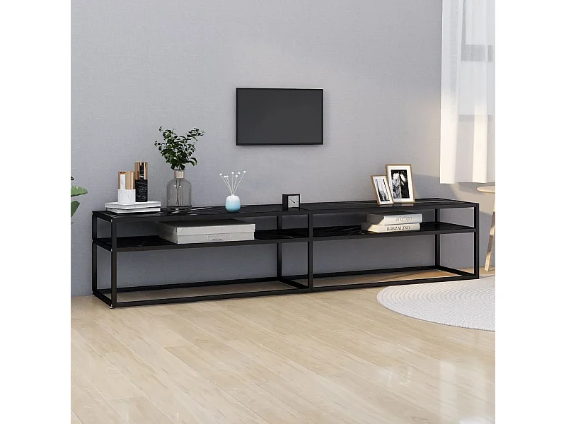 Mueble de TV | Mueble de salón vidrio templado color mármol negro 200x40x40,5 cm