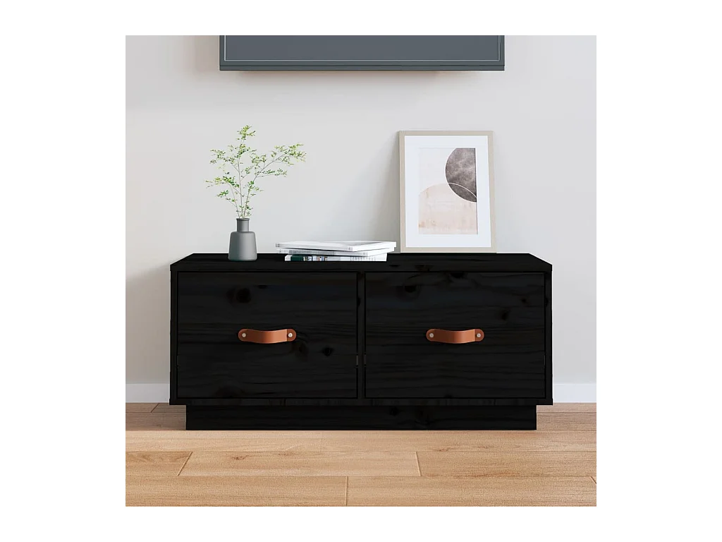 Mueble de TV | Mueble de salón de madera maciza de pino negro 80x34x35 cm