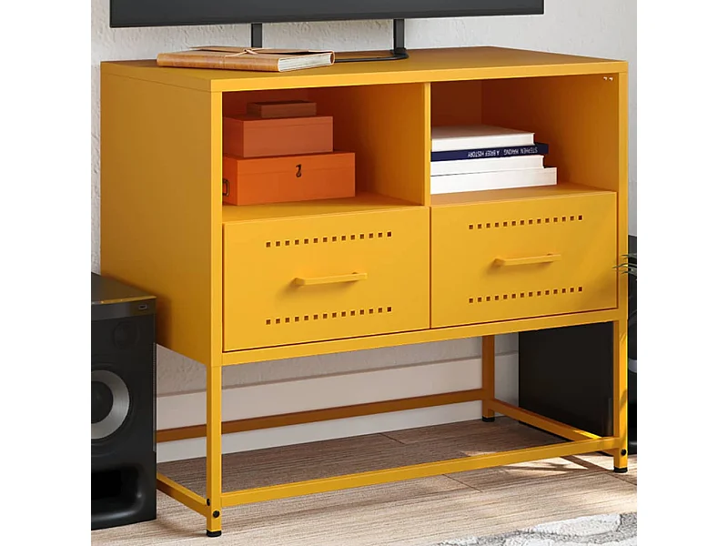 Mueble para TV  | Gabinete de TV |  Mueble de salón de acero amarillo mostaza 68x39x60,5 cm