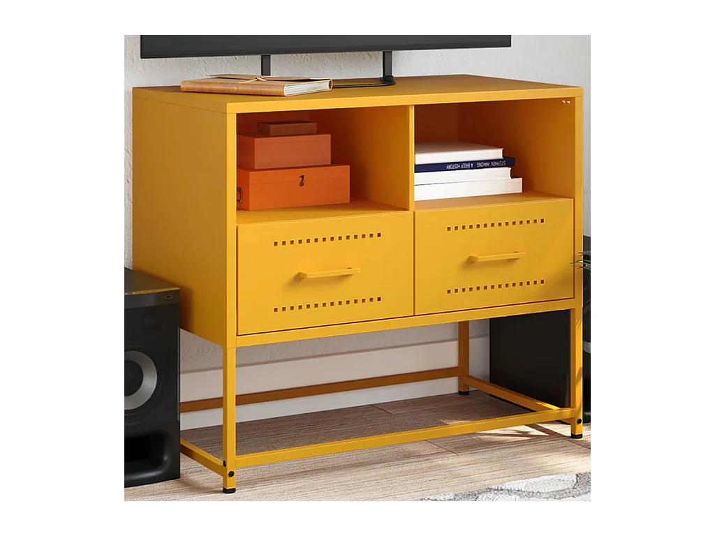 Mueble para TV  | Gabinete de TV |  Mueble de salón de acero amarillo mostaza 68x39x60,5 cm