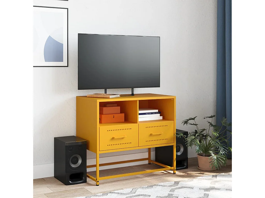 Mueble para TV  | Gabinete de TV |  Mueble de salón de acero amarillo mostaza 68x39x60,5 cm