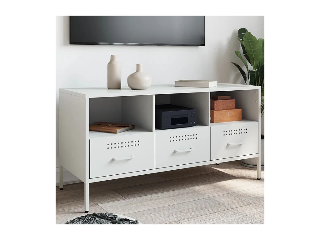 Mueble para TV  | Gabinete de TV |  Mueble de salón acero blanco 100,5x39x50,5 cm