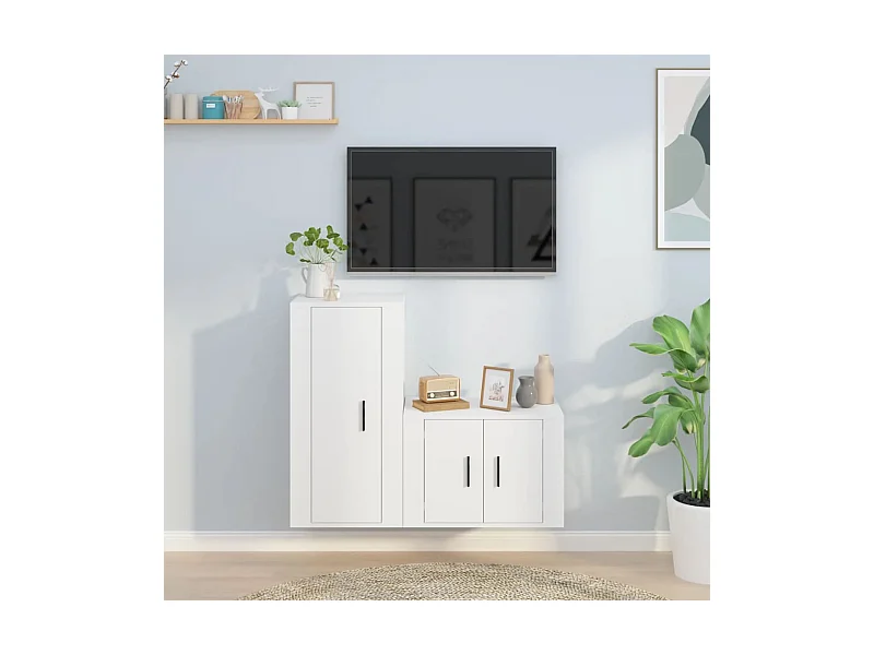 Set de muebles de TV | Gabinetes de TV |  Muebles de salón 2 piezas madera contrachapada blanco