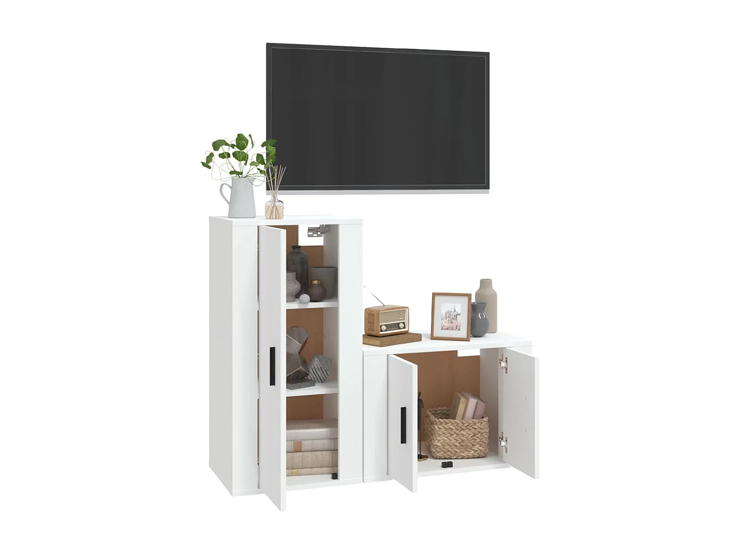 Set de muebles de TV | Gabinetes de TV |  Muebles de salón 2 piezas madera contrachapada blanco