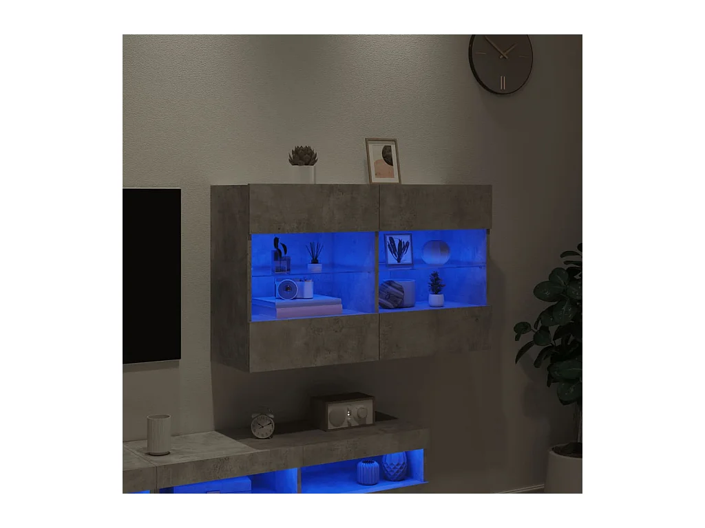 Mueble TV | Gabinete de TV | Mueble de salón de pared con luces LED gris hormigón 98,5x30x60,5 cm