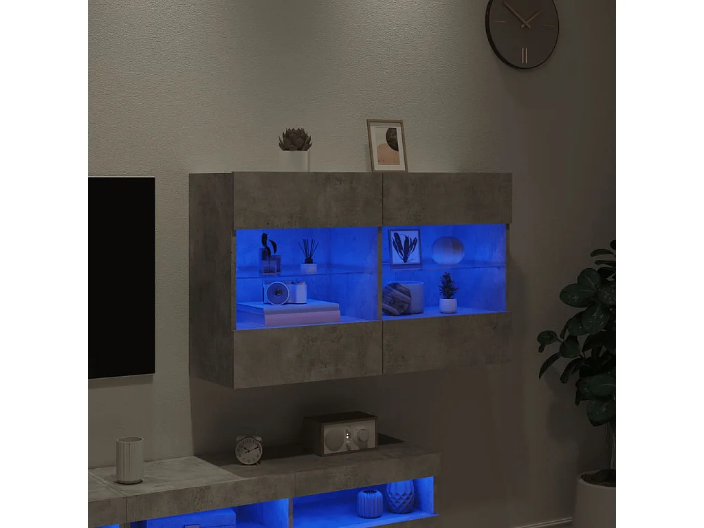 Mueble TV | Gabinete de TV | Mueble de salón de pared con luces LED gris hormigón 98,5x30x60,5 cm