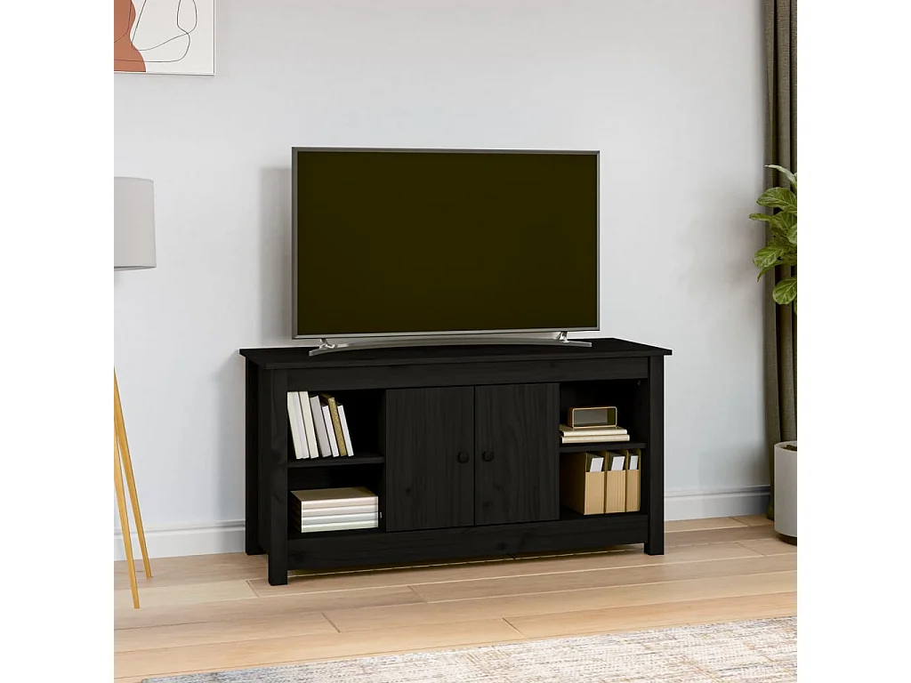 Meuble TV | Banc TV | Armoire TV Noir 103x36,5x52 cm Bois de pin massif