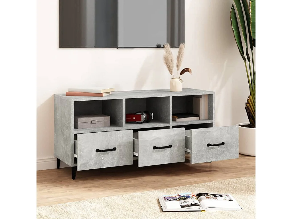 Mueble de TV | Mueble de salón madera contrachapada gris hormigón 102x35x50 cm