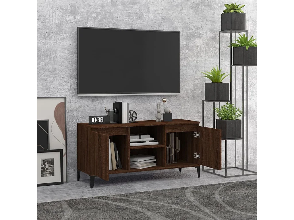 Mueble de TV | Mueble de salón con patas de metal marrón roble 103,5x35x50 cm