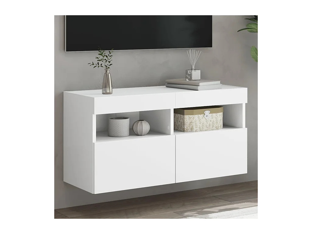 Mueble de TV | Mueble de salón de pared con luces LED blanco 80x30x40 cm