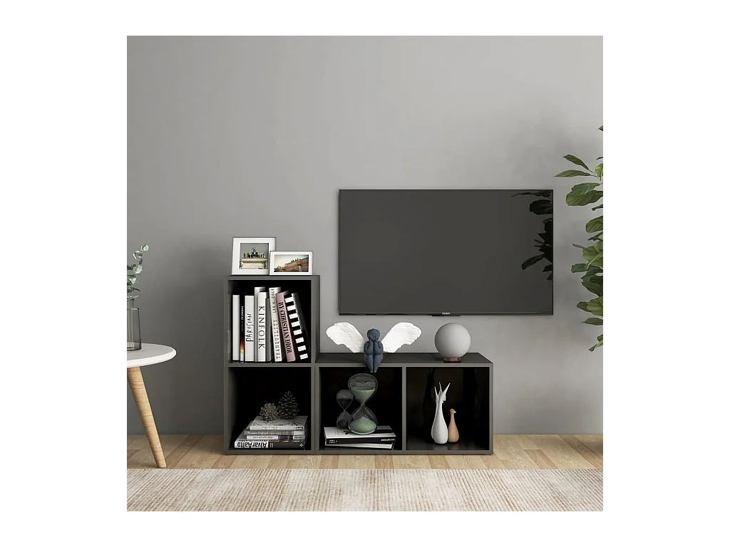 Muebles de salón | Gabinetes de TV |  Muebles de TV 2 piezas madera de ingeniería gris brillo