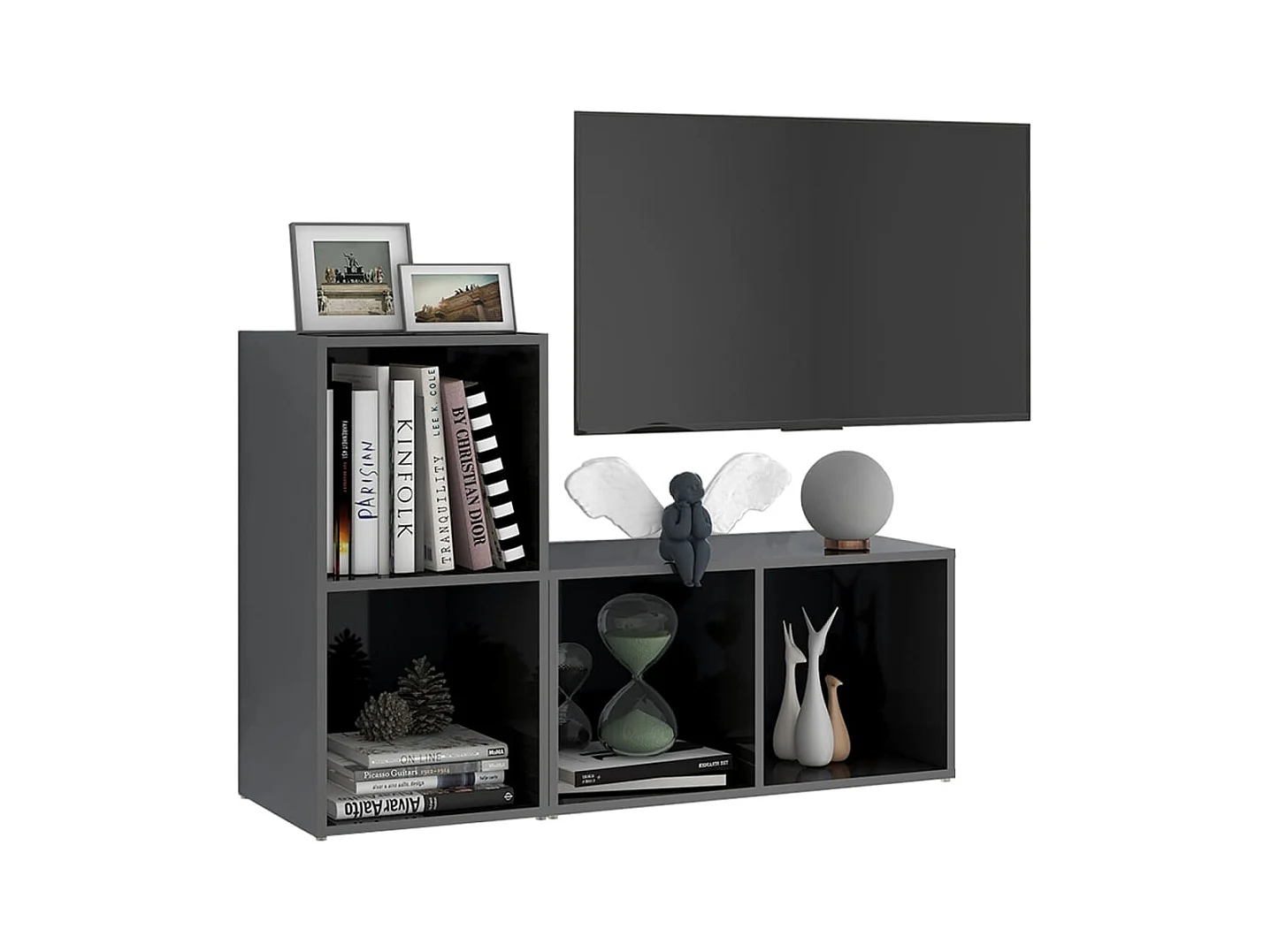 Muebles de salón | Gabinetes de TV |  Muebles de TV 2 piezas madera de ingeniería gris brillo