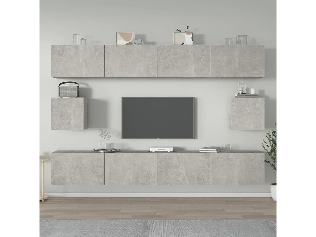 Set de muebles de TV | Gabinetes de TV |  Muebles de salón 6 pzas madera contrachapada gris hormigón