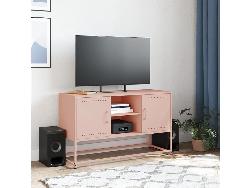 Meuble TV | Banc TV | Armoire TV rose 100,5x39x60,5 cm acier