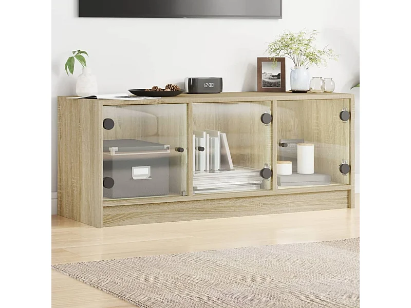 Mueble de TV | Mueble de salón con puertas de vidrio roble Sonoma 102x37x42 cm