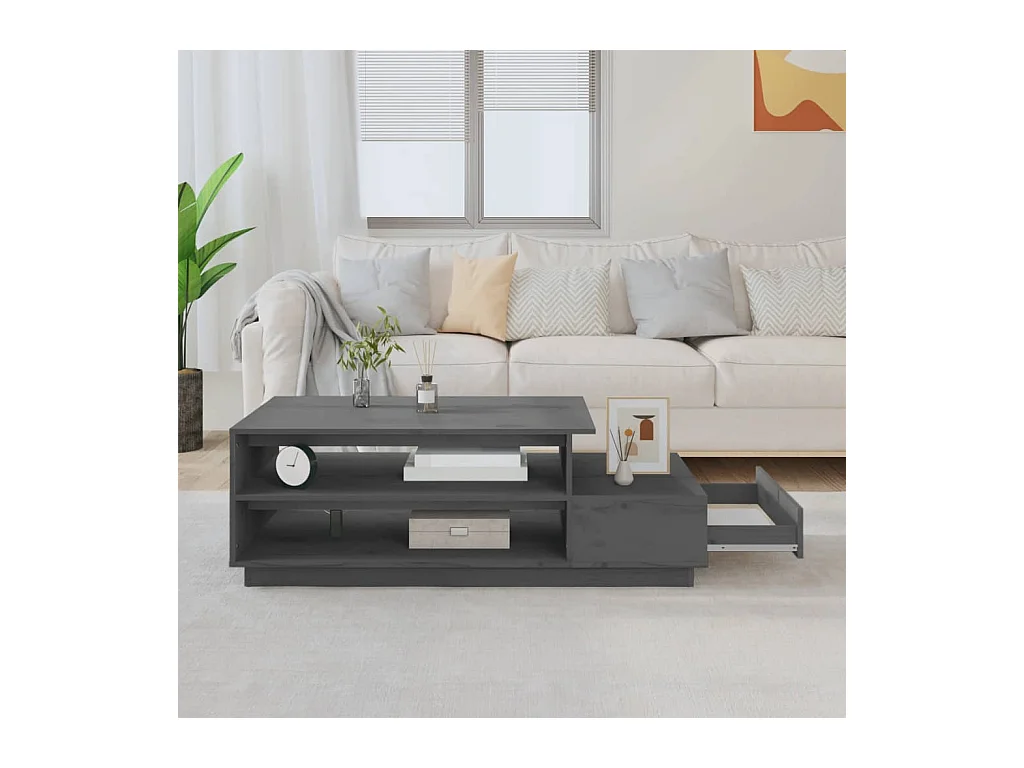 Mesa de centro | Mesa auxiliar madera contrachapada gris hormigón 90x50x36,5 cm SHL4793