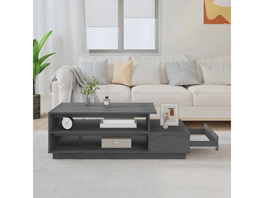 Couchtisch-Sofatisch-Beistelltische Grau 120x50x40,5 cm Massivholz Kiefer SHL15664