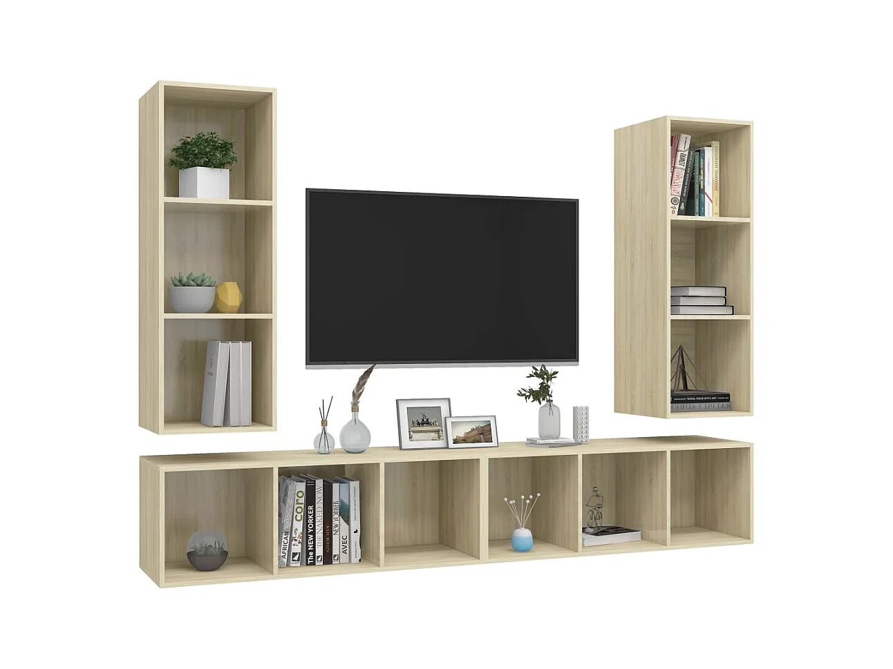Muebles de salón | Gabinetes de TV |  Muebles de TV de pared 4 pzas madera ingeniería roble Sonoma