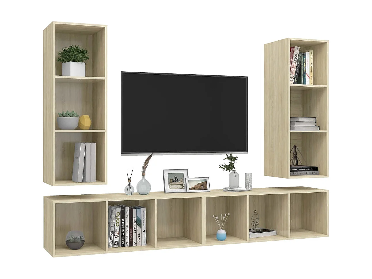 Muebles de salón | Gabinetes de TV |  Muebles de TV de pared 4 pzas madera ingeniería roble Sonoma