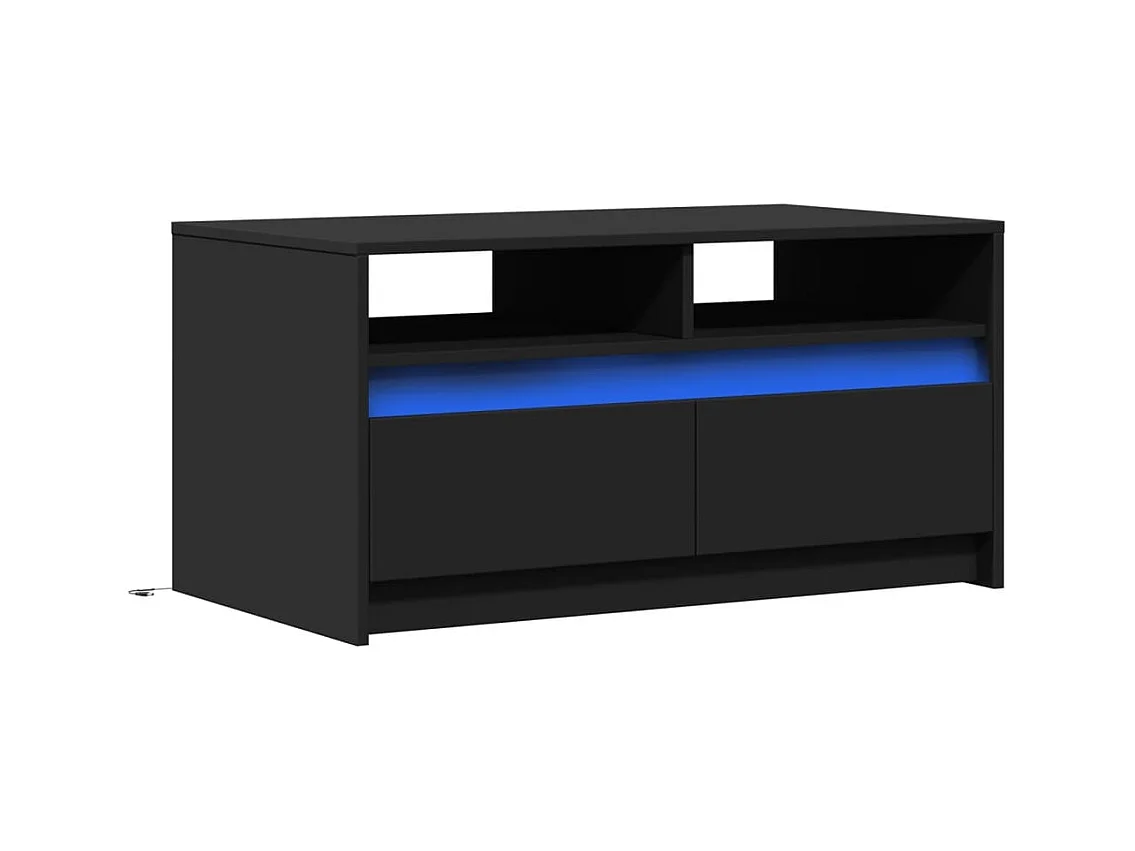 Table basse salon-Table d'appoint avec lumières LED noir bois d'ingénierie SHL57041