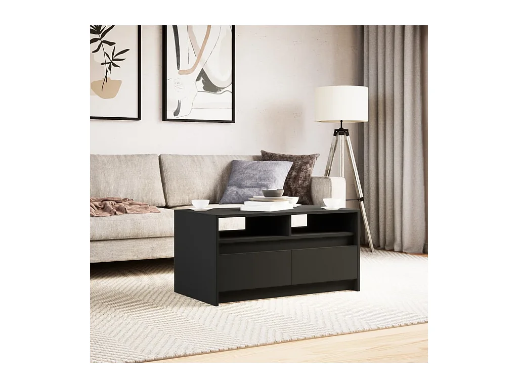 Table basse salon-Table d'appoint avec lumières LED noir bois d'ingénierie SHL57041