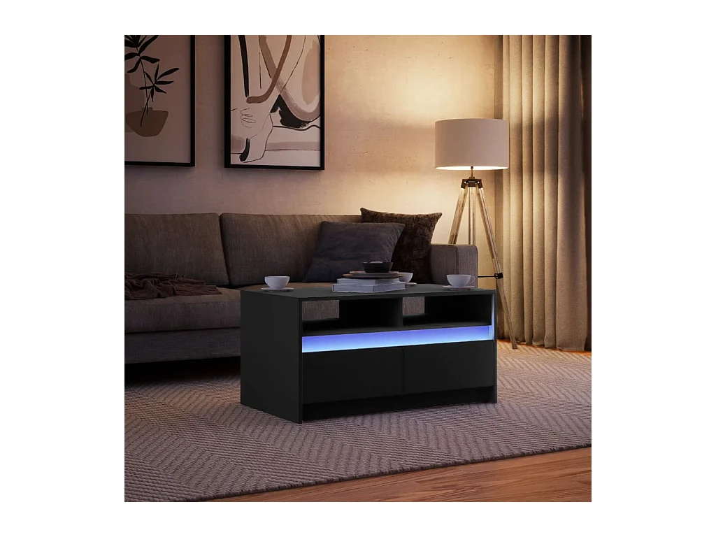 Table basse salon-Table d'appoint avec lumières LED noir bois d'ingénierie SHL57041