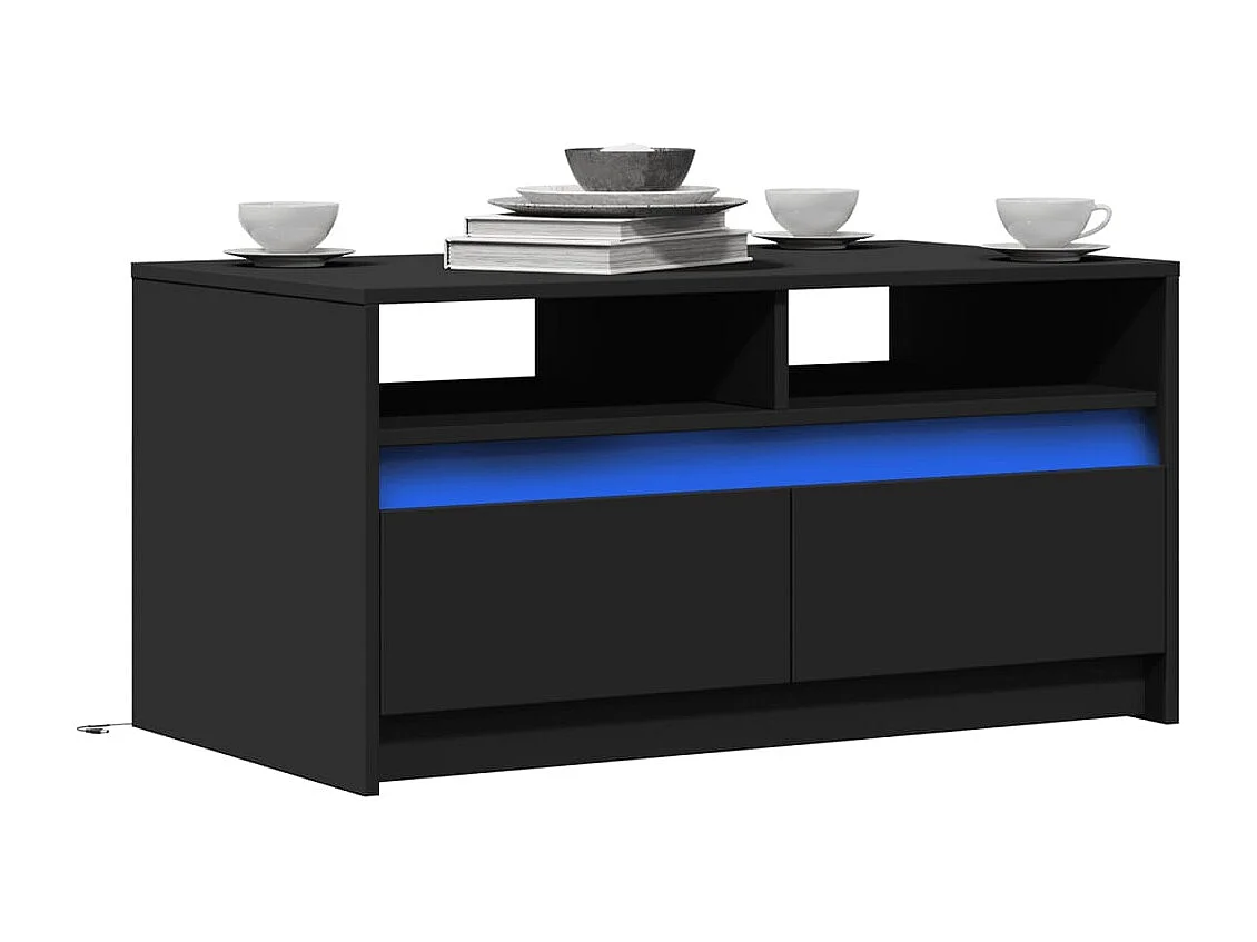 Table basse salon-Table d'appoint avec lumières LED noir bois d'ingénierie SHL57041