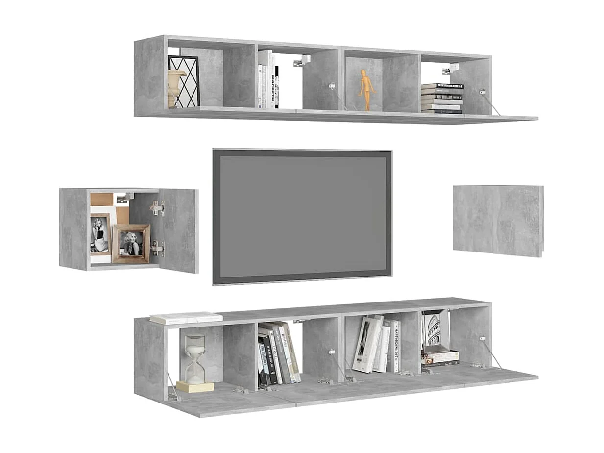Juego de muebles de salón | Gabinetes de TV |  Muebles de TV 6 piezas gris hormigón