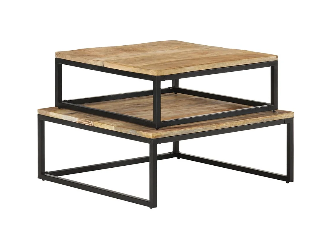 Conjunto de 2 Mesas de Centro Baixas | Mesa de apoio madeira de mangueira maciça