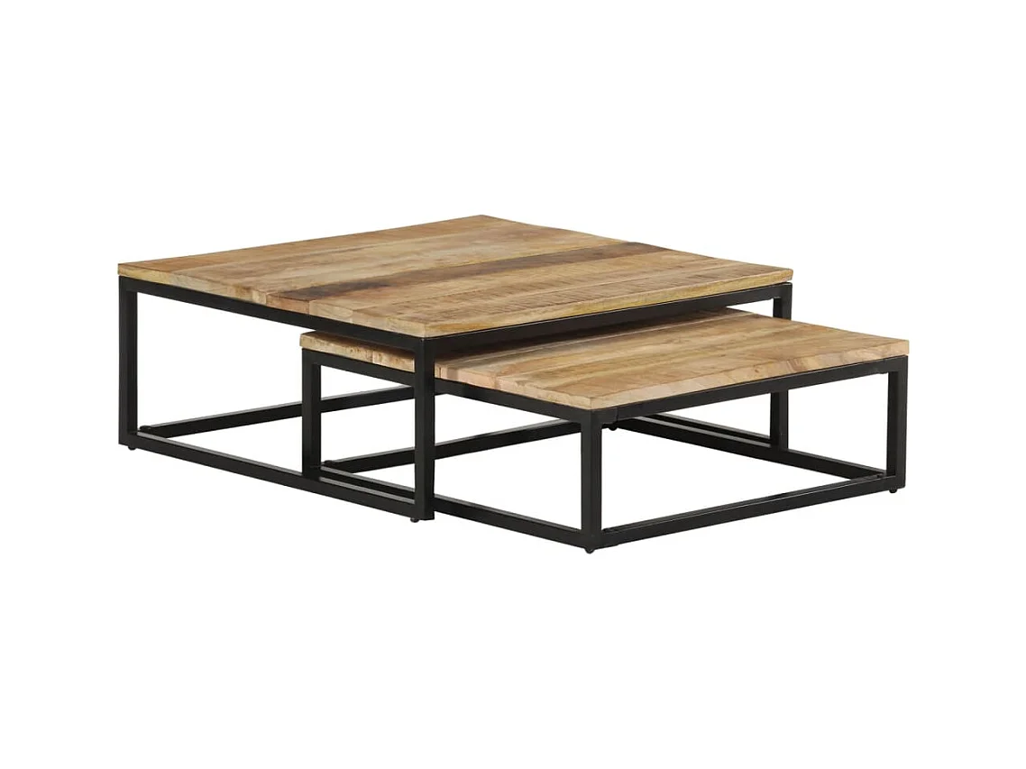 Conjunto de 2 Mesas de Centro Baixas | Mesa de apoio madeira de mangueira maciça