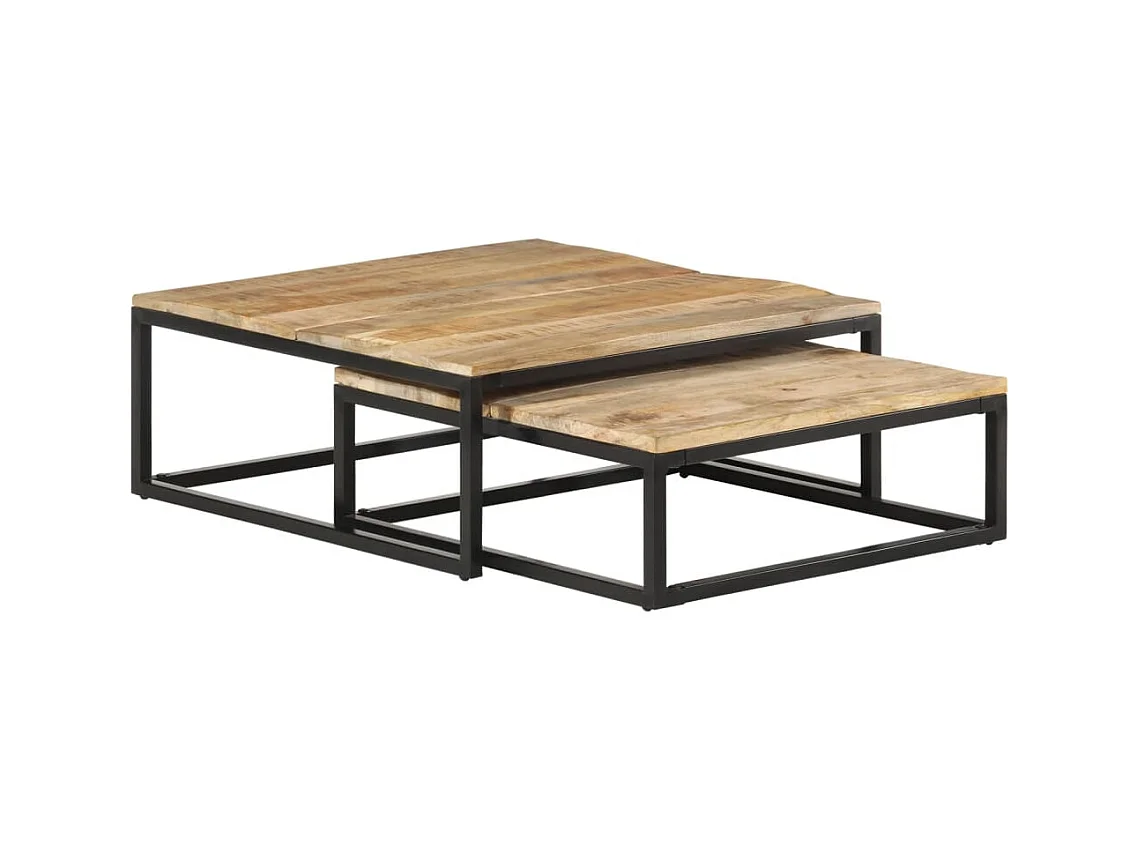 Conjunto de 2 Mesas de Centro Baixas | Mesa de apoio madeira de mangueira maciça