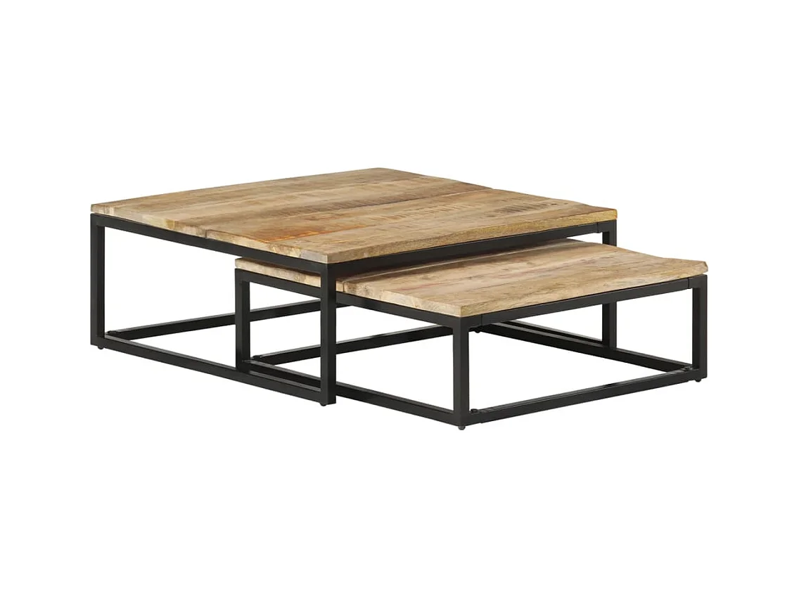 Conjunto de 2 Mesas de Centro Baixas | Mesa de apoio madeira de mangueira maciça