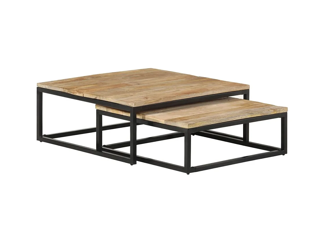 Conjunto de 2 Mesas de Centro Baixas | Mesa de apoio madeira de mangueira maciça