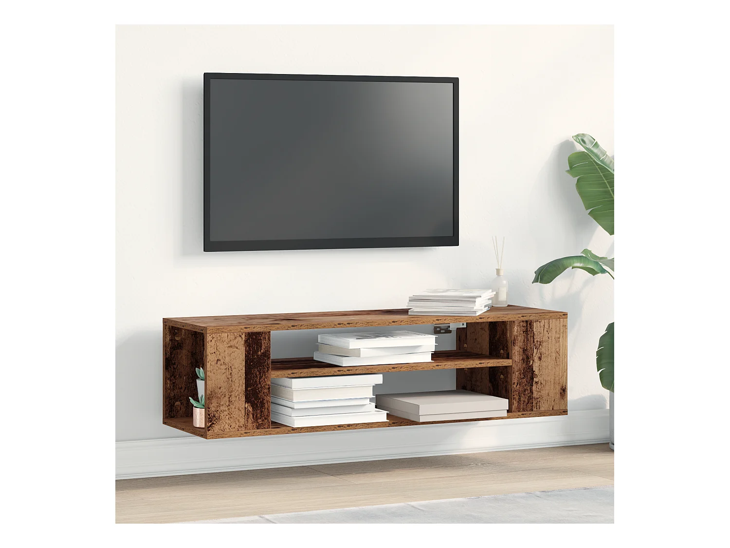 Tv-wandmeubel | TV-kast | Tv-Bank 100x30x26,5 cm bewerkt hout oud houtkleurig